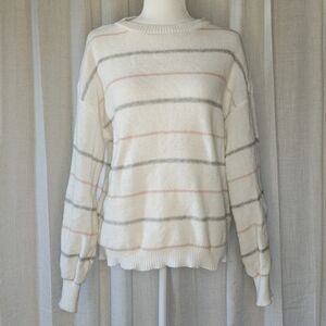 Emery Rose Striped Women's Sweater - White, Gray, Pink